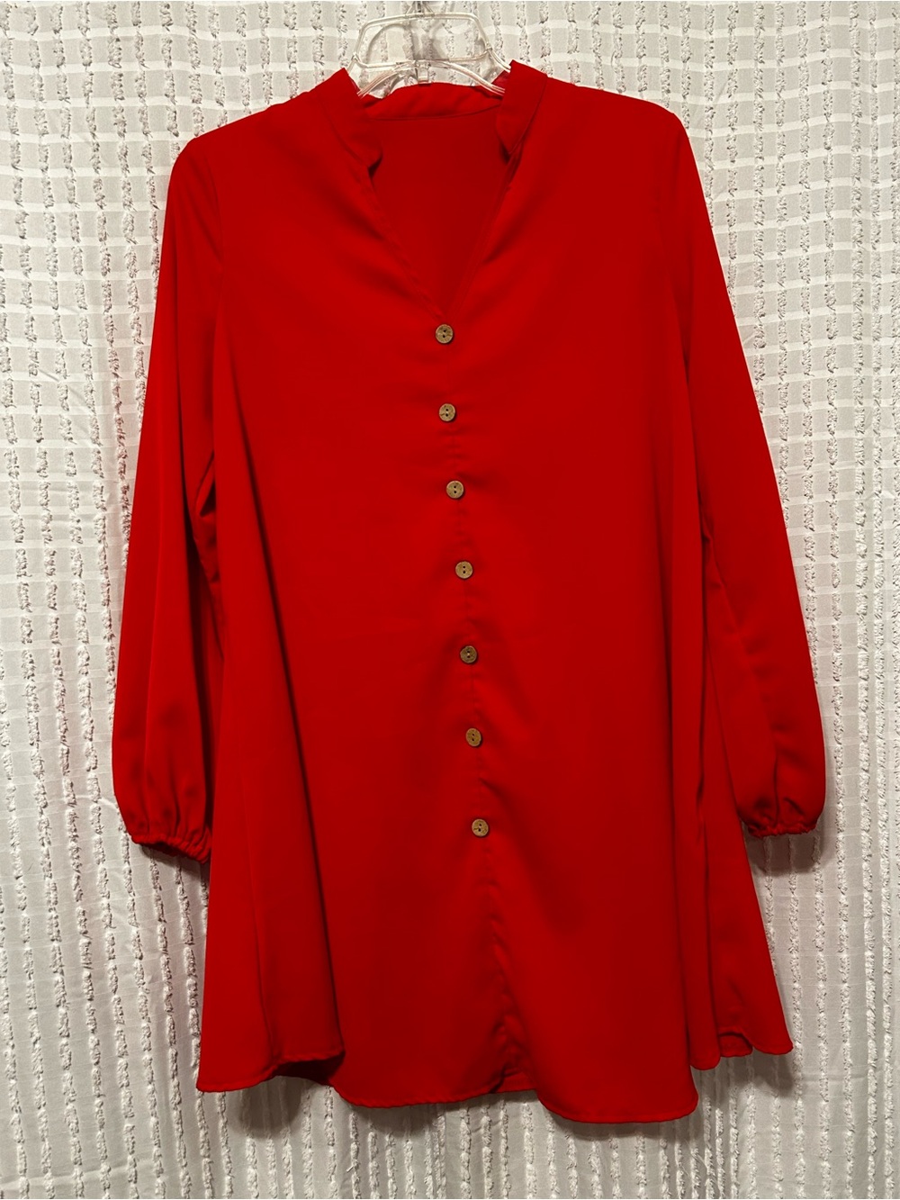 SHEIN Red‎ Button Up Tunic Top Long Sleeve V-Neck Blouse XS